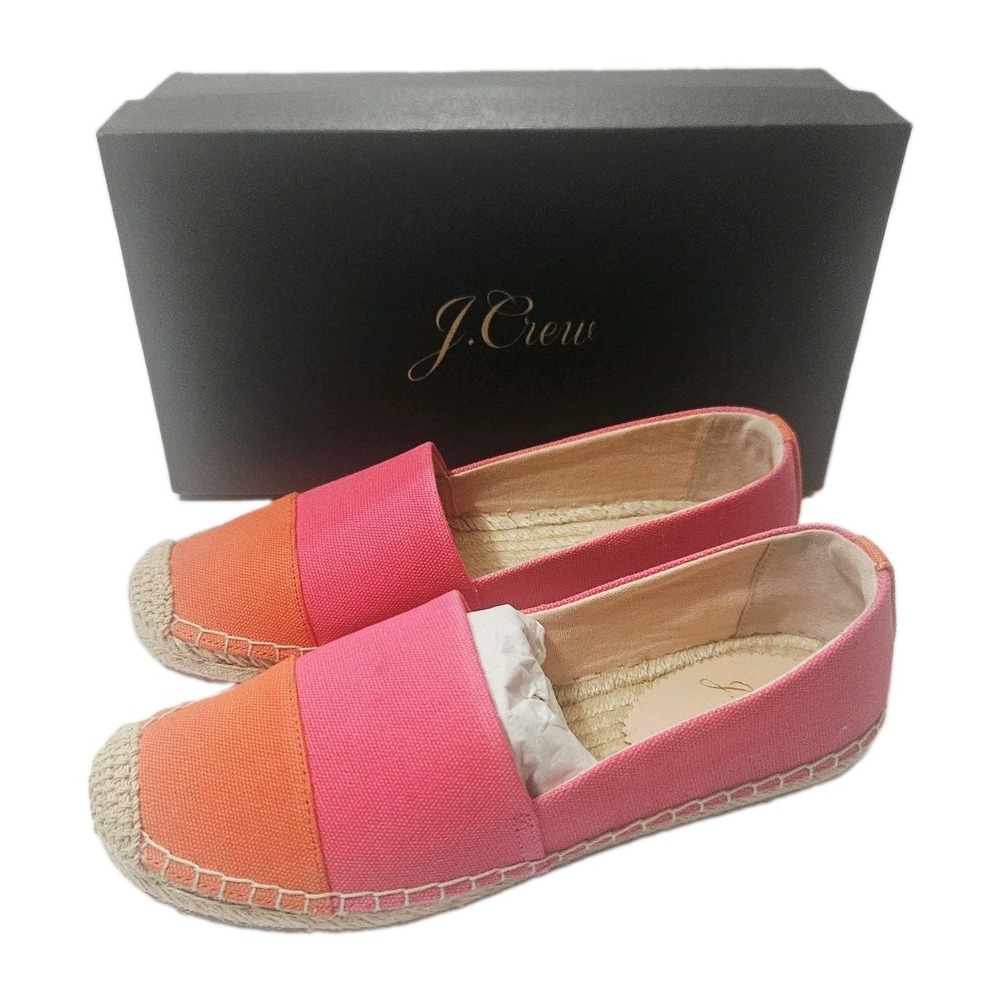 NEW J.Crew Women's Espadrille Flats Size 5.5 Orange/Pink Cap Toe Summer Vibes